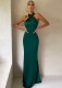 Spring Elegant Dark Green Cross Neck Sleeveless Backless Evening Dress
