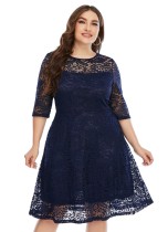 Spring Plus Size Navy Round Neck Lace Half Sleeve Party Dress Spring Plus Size Navy Round Neck Lace Half Sleeve Party Dress