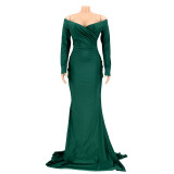 Green Sexy Sweetheart Long Sleeve Slit Mermaid Evening Dress