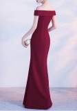 Women Summer Burgunry Formal Off Shoulder High Slit Mermaid Evening Dress