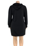 Women Spring Black Letter Print Long Sleeve Plus Size Hoody Dress