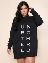 Women Spring Black Letter Print Long Sleeve Plus Size Hoody Dress Women Spring Black Letter Print Long Sleeve Plus Size Hoody Dress