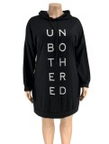 Women Spring Black Letter Print Long Sleeve Plus Size Hoody Dress