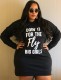 Women Spring Black Letter Print Long Sleeve Plus Size Hoody Dress