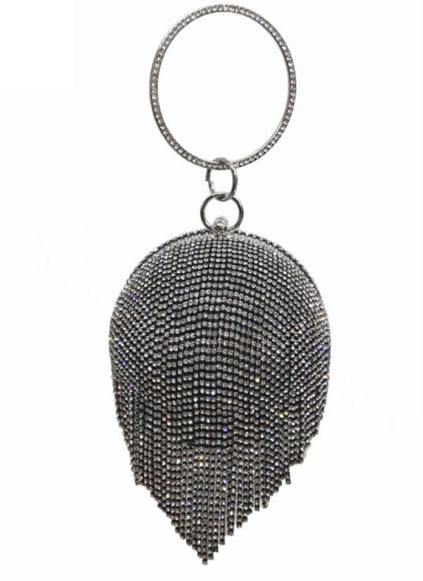 Women Elegant Black Evening Dinner Tassels Rhinestone Ball Handbag