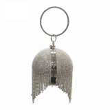 Women Elegant Silver Evening Dinner Tassels Rhinestone Ball Handbag