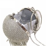 Women Elegant Silver Evening Dinner Tassels Rhinestone Ball Handbag