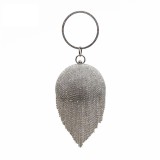 Women Elegant Silver Evening Dinner Tassels Rhinestone Ball Handbag