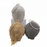 Women Elegant Silver Evening Dinner Tassels Rhinestone Ball Handbag