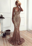 Summer Pink Sequins Straps Long Mermaid Evening Dress