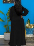 Spring Womne Plus Size Black V-neck Long Sleeve Slit Maxi Dress