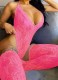 Women Sexy Valentines Pink Lace Backless Sling Deep V Neck Transparent Teddy Lingerie With Socks