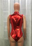 Sexy Red Leather With Zipper Teddy Lingerie