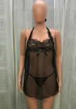 Sexy Black Lace with Bow-Tie Babydoll Lingerie