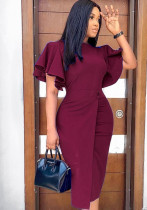 Autumn Professional Red Ruffle Sleeves Pencil Office Dress Autumn Professional Red Ruffle Sleeves Pencil Office Dress