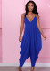 Women Summer Blue Casual Strap Sleeveless Solid Ankle Length Loose Jumpsuit