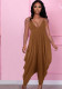 Women Summer Khaki Casual Strap Sleeveless Solid Ankle Length Loose Jumpsuit