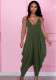 Women Summer Army Green Casual Strap Sleeveless Solid Ankle Length Loose Jumpsuit