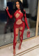 Women Spring Red Sexy O-Neck Full Sleeves Patchwork See Through Skinny Jumpsuit
