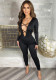 Women Spring Black Sexy V-neck Full Sleeves Solid Lace Up Ankle Length Skinny Jumpsuit