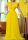 Women Summer Yellow Sweet V-neck Short Sleeves Solid Pleated A-line Evening Cocktail Jumpsuit