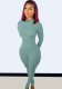 Women Spring Green Sexy O-Neck Full Sleeves Solid Skinny Two Piece Pants Set
