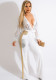 Women Spring White Sexy V-neck Full Sleeves Patchwork Sequined Full Length