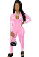 Women Spring Pink Casual Print Zippers Full Length Skinny Jumpsuit