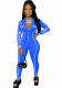 Women Spring Blue Casual Full Sleeves Print Zippers Full Length Skinny Jumpsuit