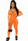 Women Spring Orange Casual Full Sleeves Print Ankle Length Skinny Jumpsuit