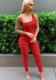 Women Summer Red Sexy One Shoulder Sleeveless Solid Full Length Skinny Jumpsuit