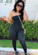 Women Spring Black Sexy One Shoulder Sleeveless Solid Full Length Skinny Jumpsuit