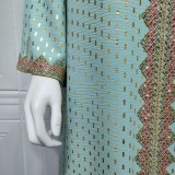 Women Spring Green Tape Print Embroidery Islamic Clothing Kaftan Abaya Muslim Dress