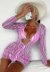 Women Pink Cover-Up Halter Striped Print Three Piece Swimwear