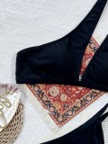 Women Black One-Shoulder Hollow Out Two Piece Swimwear