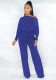 Women Spring Blue Formal Slash Neck Full Sleeves Solid Jumpsuit