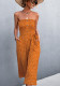 Women Summer Orange Sweet Strapless Dot Print Belted Loose Jumpsuit