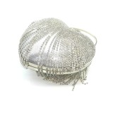 Women Elegant Golden Evening Dinner Tassels Rhinestone Love Shape Handbag