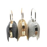Women Elegant Golden Evening Dinner Tassels Rhinestone Love Shape Handbag