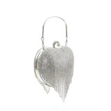 Women Elegant Golden Evening Dinner Tassels Rhinestone Love Shape Handbag