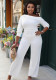 Women Spring White Formal Slash Neck Three Quarter Sleeves Solid Jumpsuit