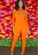Women Spring Orange Sexy Turtleneck Full Sleeves Solid Hollow Out Skinny Jumpsuit