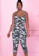 Women Summer Printed Casual Strap Camo Skinny Jumpsuit