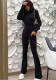 Women Spring Black Casual Turn-down Collar Long Sleeve Solid Jumpsuit