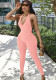 Women Summer Pink Sexy Halter Sleeveless Solid Backless Full Length Skinny Jumpsuit