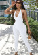 Women Summer White Sexy Halter Sleeveless Solid Backless Full Length Skinny Jumpsuit