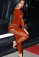 Women Spring Orange Sexy Off-the-shoulder Full Sleeves Solid Hollow Out Full Length Skinny Jumpsuit