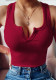 Women Summer Burgunry V-neck Solid Knit Tank Tops