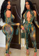 Women Spring Printed Sexy Long Sleeve Tie Dye Hollow Out Jumpsuit
