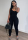 Women Summer Black Casual Strap Sleeveless Solid Ankle Length Regular Backless Jumpsuit